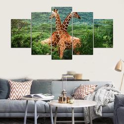 hd landscape giraffes animal 5 pieces canvas wall art, large framed 5 panel canvas wall art