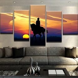 horse sunset animal 5 pieces canvas wall art, large framed 5 panel canvas wall art