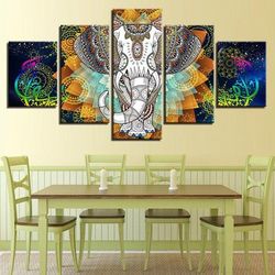 india elephant mandala elephant abstract animal 5 pieces canvas wall art, large framed 5 panel canvas wall art