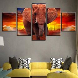 large elephant animal 5 pieces canvas wall art, large framed 5 panel canvas wall art