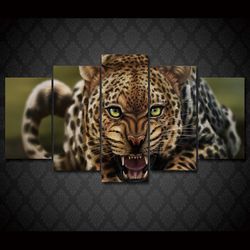 leopard landscape animal 5 pieces canvas wall art, large framed 5 panel canvas wall art