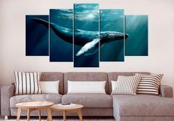 nautical whale large animal 5 pieces canvas wall art, large framed 5 panel canvas wall art