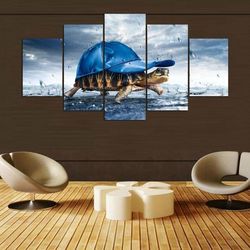 ornate box turtle wearing ball cap animal 5 pieces canvas wall art, large framed 5 panel canvas wall art