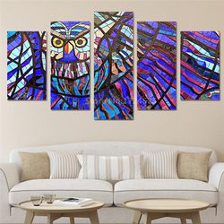 owl cartoon abstract animal 5 pieces canvas wall art, large framed 5 panel canvas wall art