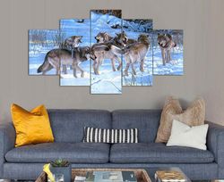 pack of wolves wolf animal 5 pieces canvas wall art, large framed 5 panel canvas wall art