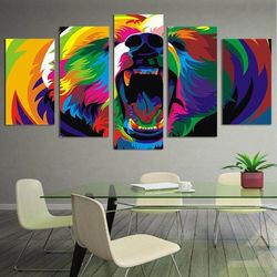 watercolor bear animal 5 pieces canvas wall art, large framed 5 panel canvas wall art
