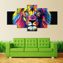 watercolor lion animal 5 pieces canvas wall art, large framed 5 panel canvas wall art