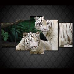 white tiger landscape animal 5 pieces canvas wall art, large framed 5 panel canvas wall art