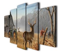 whitetail deer landscape animal 5 pieces canvas wall art, large framed 5 panel canvas wall art