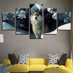 wolf 15 animal 5 pieces canvas wall art, large framed 5 panel canvas wall art