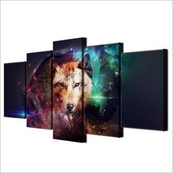 wolf 16 animal 5 pieces canvas wall art, large framed 5 panel canvas wall art