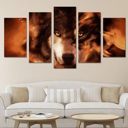 wolf 17 animal 5 pieces canvas wall art, large framed 5 panel canvas wall art