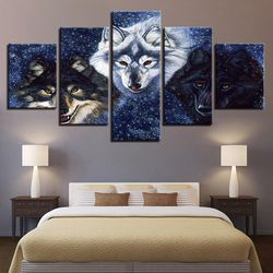 wolf 23 animal 5 pieces canvas wall art, large framed 5 panel canvas wall art