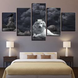 wolf 25 animal 5 pieces canvas wall art, large framed 5 panel canvas wall art