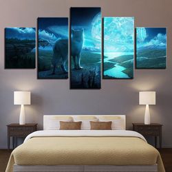 wolf 26 animal 5 pieces canvas wall art, large framed 5 panel canvas wall art