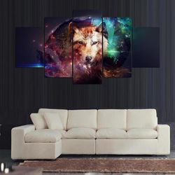 wolf 68 animal 5 pieces canvas wall art, large framed 5 panel canvas wall art
