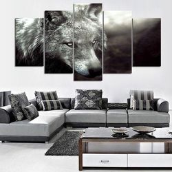 wolf 9 animal 5 pieces canvas wall art, large framed 5 panel canvas wall art