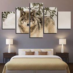 wolf animal 5 pieces canvas wall art, large framed 5 panel canvas wall art