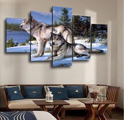 wolf figure animal 5 pieces canvas wall art, large framed 5 panel canvas wall art