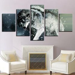 wolf frames animal 5 pieces canvas wall art, large framed 5 panel canvas wall art