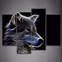 wolf large abstract animal 5 pieces canvas wall art, large framed 5 panel canvas wall art