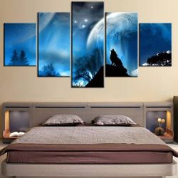 wolf moon 1 animal 5 pieces canvas wall art, large framed 5 panel canvas wall art