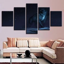 wolf night animal 5 pieces canvas wall art, large framed 5 panel canvas wall art