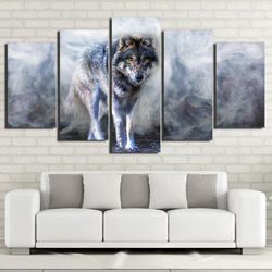 wolf of smokey mountain animal 5 pieces canvas wall art, large framed 5 panel canvas wall art