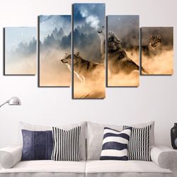 wolf pack animal 5 pieces canvas wall art, large framed 5 panel canvas wall art
