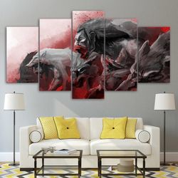 wolf pack bleeding kill wolf animal 5 pieces canvas wall art, large framed 5 panel canvas wall art