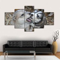 wolf pups animal 5 pieces canvas wall art, large framed 5 panel canvas wall art