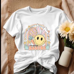 groovy happy easter smiley face bunny shirt