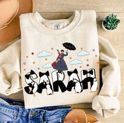 custom name disney mary poppins shirt personalized mary poppins and penguin t-shirt disneyland matching tee birthd