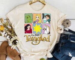 funny disney tangled characters est 2009 shirt rapunzel flynn rider t-shirt disneyland matching tee wdw family tri