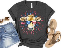 4th of july cow sunglasses shirt, fourth of july shirts, independence day shirt, patriotic shirt, 4th of july t-shirt,