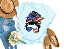 american flag sunglasses and bandana lady, fourth of july shirts, independence day shirt, 4th of july t-shirt, america