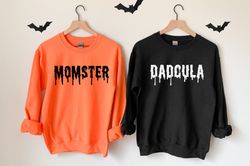 couples halloween shirts, halloween couples, momster dadcula his and hers funny halloween sweatshirt halloween couple sh