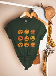 cute pumpkin faces shirt, fall t-shirt, women fall shirt, cute fall graphic tee, halloween thanksgiving shirt, little pu