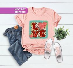 love heart valentines shirt, cute happy valentines day shirt, gift for her girlfriend, xmas gift for women, leopard chee