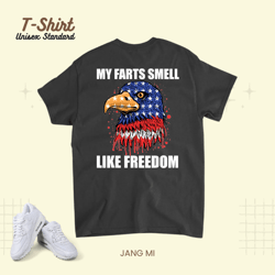 american flag us eagle farts smell like freedom 4th of july, t-shirt, unisex standard t-shirt
