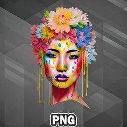 asian png colorful flower woman head girl asian country culture png for sublimation print high resolution for chirstmas