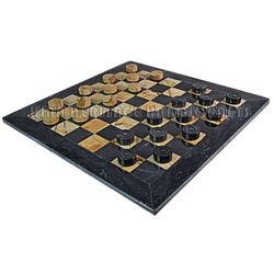 jet black & burma teak marble natural stone draught checker set