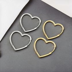 handmade 925 sterling silver large clasp heart hoop earrings, dangle valentines earrings, dainty heart jewelry, minimali