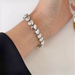 handmade adjustable 925 sterling silver heart charm bracelet, single strand heart minimalist bracelet, valentines gift f