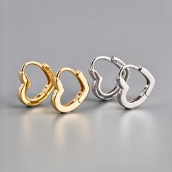 handmade 18k gold plated 925 sterling silver heart hoop earrings, huggie hoop earrings, valentines boho clasp minimalist