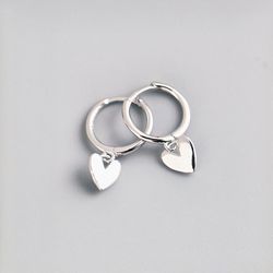 handmade 925 sterling silver 18k gold plated minimalist dangle heart hoop earrings, drop style dainty valentines minimal