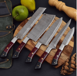 custom hand forged personalized chef knife set, kitchen knife set gift for him, birthday gift