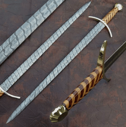 custom handmade damascus steel twist pattern sword viking battle bearded sword
