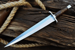 17" arkansas toothpick dagger handmade d2 dagger hunting knife &leather sheath