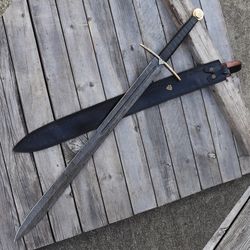 damascus sword, viking sword, sword real, sword, sword with leather sheath, fantasy sword, groomsmen gift, birthday gift